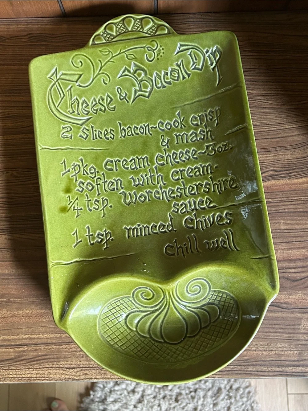 Vintage 70s Avacado Recipe Platter Ceramic Mid Century Serving Tray